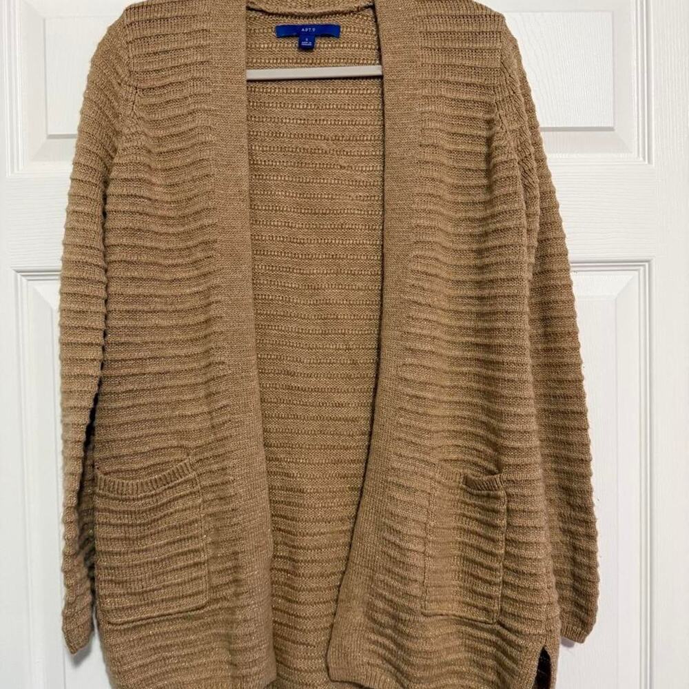 Tan ribbed knit cardigan with